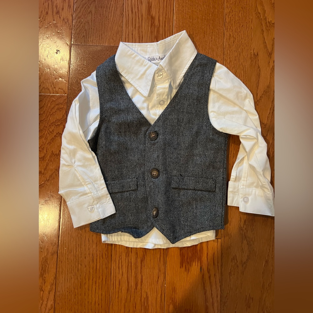 Like new baby Button Down Shirt with Vest - White and Gray - Picture 1 of 5